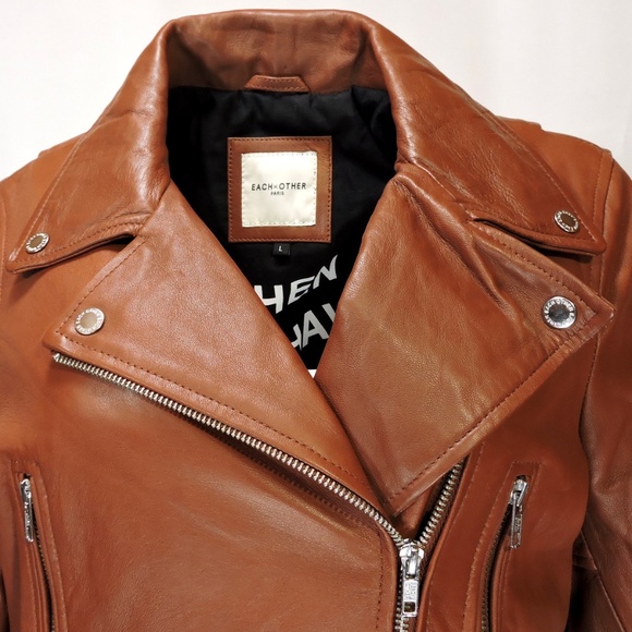 EACH X OTHER WOMEN'S BROWN SOFT LEATHER FASHION JACKET - Picture 2 of 7